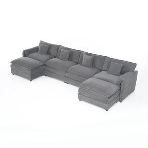 English Elm Modular U Shaped Sectional Sofa Deep Seat Chenille Cloud Couch with Two Ottomans W3163S00098