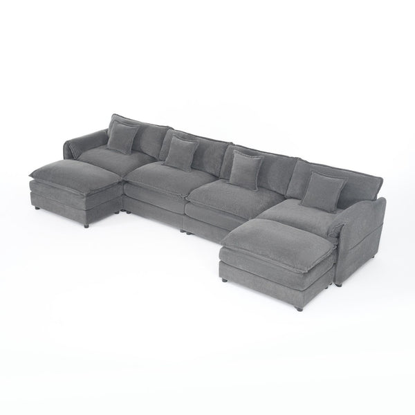 English Elm Modular U Shaped Sectional Sofa Deep Seat Chenille Cloud Couch with Two Ottomans W3163S00098