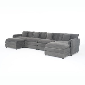 English Elm Modular U Shaped Sectional Sofa Deep Seat Chenille Cloud Couch with Two Ottomans W3163S00098