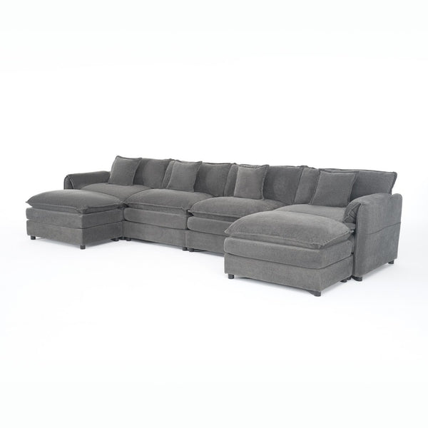 English Elm Modular U Shaped Sectional Sofa Deep Seat Chenille Cloud Couch with Two Ottomans W3163S00098