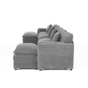 English Elm Modular U Shaped Sectional Sofa Deep Seat Chenille Cloud Couch with Two Ottomans W3163S00098