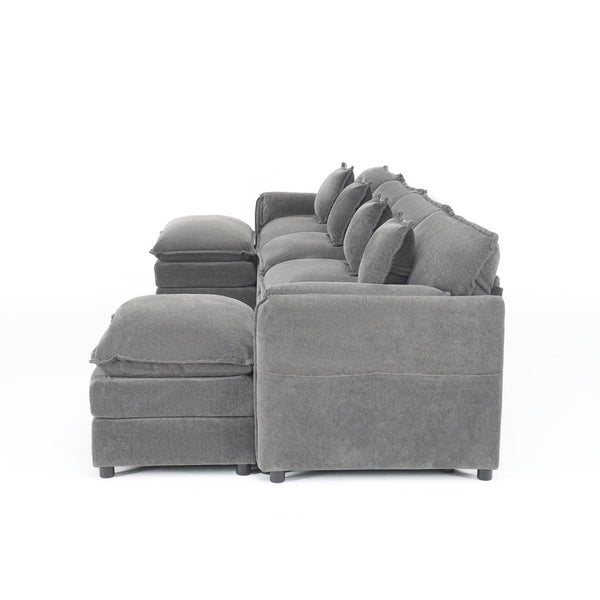 English Elm Modular U Shaped Sectional Sofa Deep Seat Chenille Cloud Couch with Two Ottomans W3163S00098