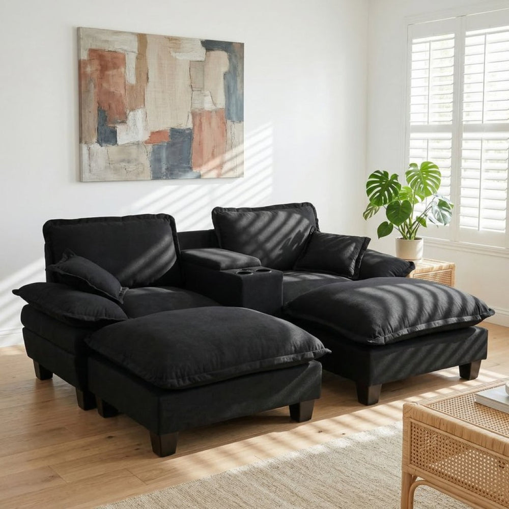 English Elm Modular Cloud Sofa Chenille Sectional with Storage Cup Holders and Usb Charging W3163S00131