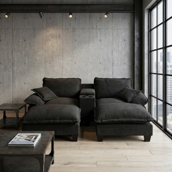 English Elm Modular Cloud Sofa Chenille Sectional with Storage Cup Holders and Usb Charging W3163S00131
