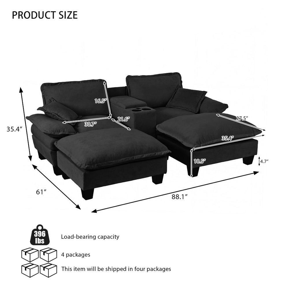 English Elm Modular Cloud Sofa Chenille Sectional with Storage Cup Holders and Usb Charging W3163S00131