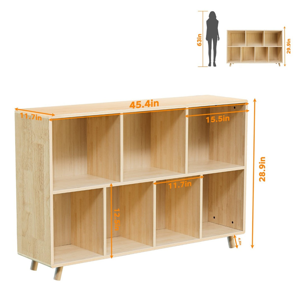 English Elm Wooden Pine 7 Cube Two Tier Open Bookcase with Raised Legs for Office or Living Room W3166P433587