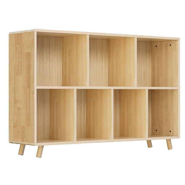 English Elm Wooden Pine 7 Cube Two Tier Open Bookcase with Raised Legs for Office or Living Room W3166P433587