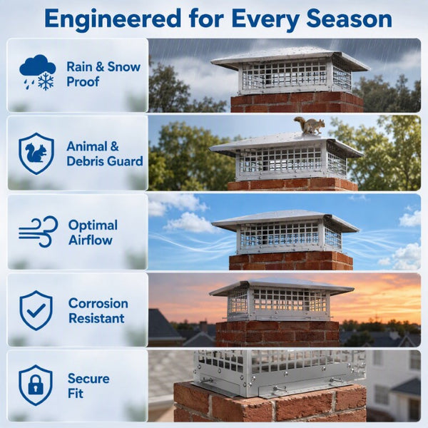 English Elm Stainless Steel Chimney Cap with Adjustable Base Rust Resistant Flue Cover for Fireplaces W3167P389793