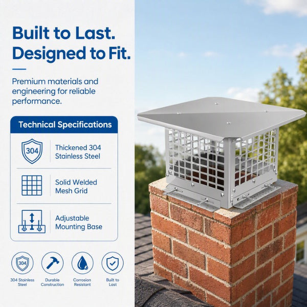 English Elm Stainless Steel Chimney Cap with Adjustable Base Rust Resistant Flue Cover for Fireplaces W3167P389793