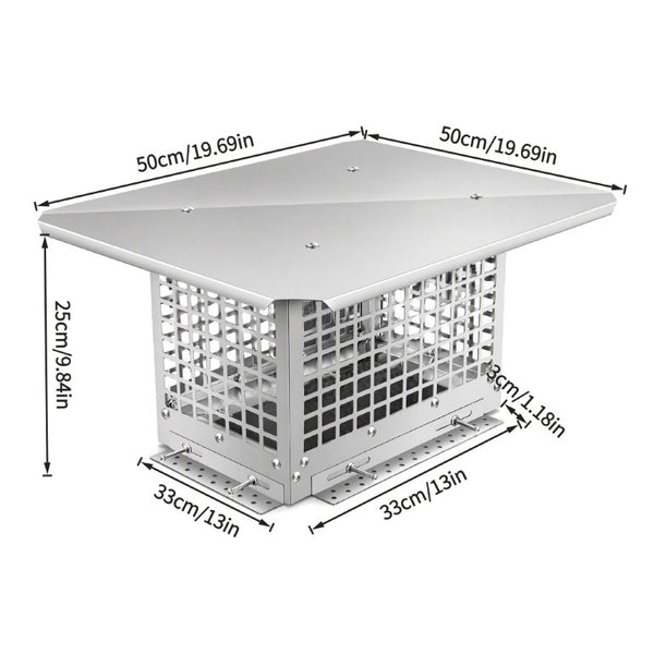 English Elm Middle Stainless Steel Chimney Cap Adjustable Base Mesh Guard Rain Snow Protection W3167P389794