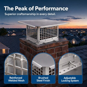 English Elm Middle Stainless Steel Chimney Cap Adjustable Base Mesh Guard Rain Snow Protection W3167P389794