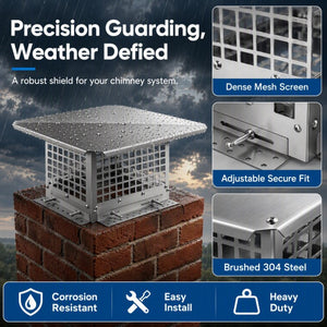 English Elm Middle Stainless Steel Chimney Cap Adjustable Base Mesh Guard Rain Snow Protection W3167P389794