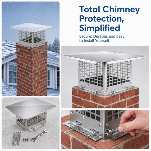 English Elm Middle Stainless Steel Chimney Cap Adjustable Base Mesh Guard Rain Snow Protection W3167P389794