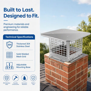 English Elm Middle Stainless Steel Chimney Cap Adjustable Base Mesh Guard Rain Snow Protection W3167P389794