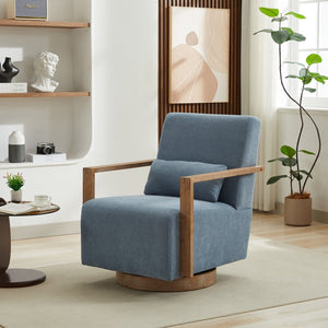 English Elm 29.72"w Swivel Linen Blend Accent Chair Rubberwood Arms Retro Reading Lounge Seat Pale Blue W3189P438348