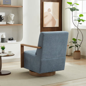 English Elm 29.72"w Swivel Linen Blend Accent Chair Rubberwood Arms Retro Reading Lounge Seat Pale Blue W3189P438348