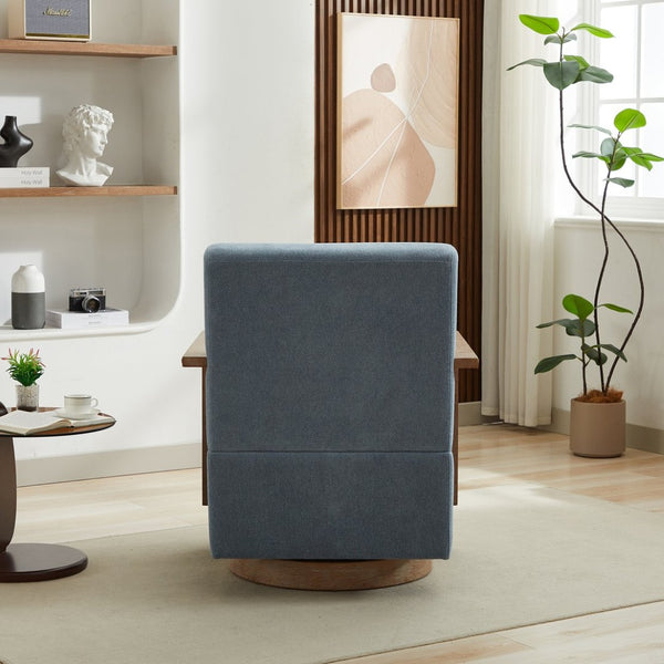English Elm 29.72"w Swivel Linen Blend Accent Chair Rubberwood Arms Retro Reading Lounge Seat Pale Blue W3189P438348