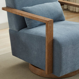 English Elm 29.72"w Swivel Linen Blend Accent Chair Rubberwood Arms Retro Reading Lounge Seat Pale Blue W3189P438348