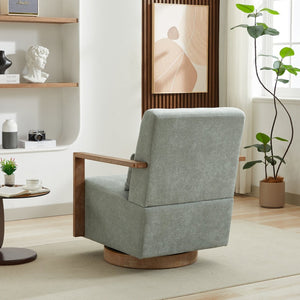 English Elm 29.72"w Swivel Linen Blend Accent Chair Rubberwood Arms Retro Reading Lounge Seat Pale Green W3189P438349