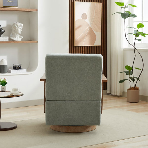 English Elm 29.72"w Swivel Linen Blend Accent Chair Rubberwood Arms Retro Reading Lounge Seat Pale Green W3189P438349