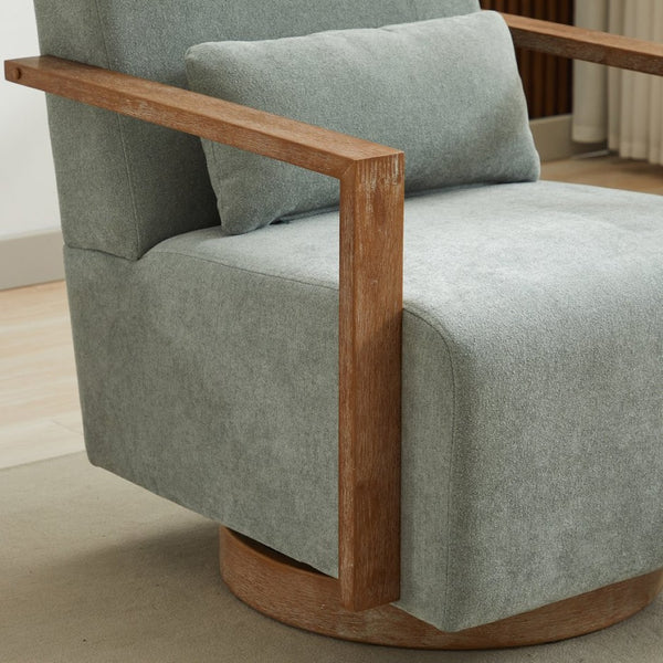 English Elm 29.72"w Swivel Linen Blend Accent Chair Rubberwood Arms Retro Reading Lounge Seat Pale Green W3189P438349