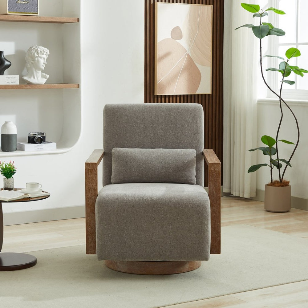 English Elm 29.72"w Swivel Linen Blend Accent Chair Rubberwood Arms Retro Reading Lounge Seat Gray W3189P438350