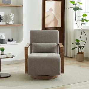 English Elm 29.72"w Swivel Linen Blend Accent Chair Rubberwood Arms Retro Reading Lounge Seat Gray W3189P438350