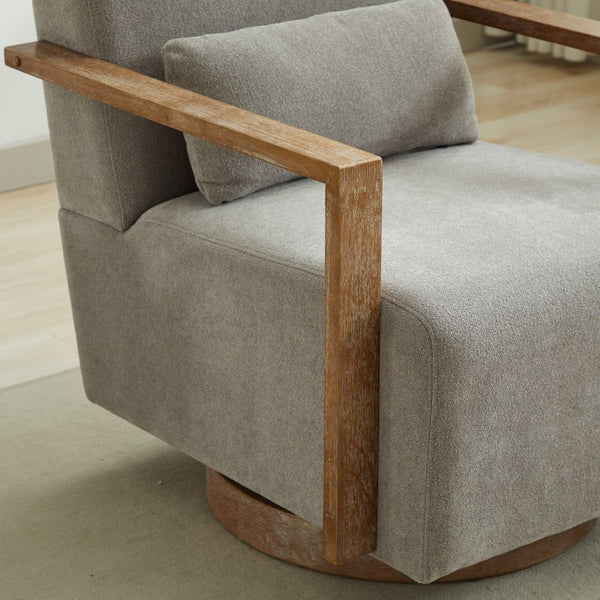 English Elm 29.72"w Swivel Linen Blend Accent Chair Rubberwood Arms Retro Reading Lounge Seat Gray W3189P438350