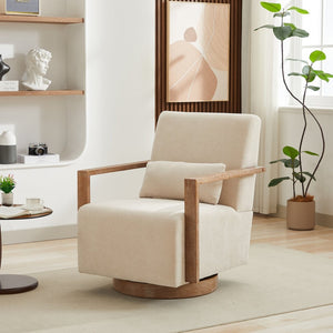 English Elm 29.72"w Swivel Linen Blend Accent Chair Rubberwood Arms Retro Reading Lounge Seat Beige W3189P438351