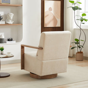 English Elm 29.72"w Swivel Linen Blend Accent Chair Rubberwood Arms Retro Reading Lounge Seat Beige W3189P438351