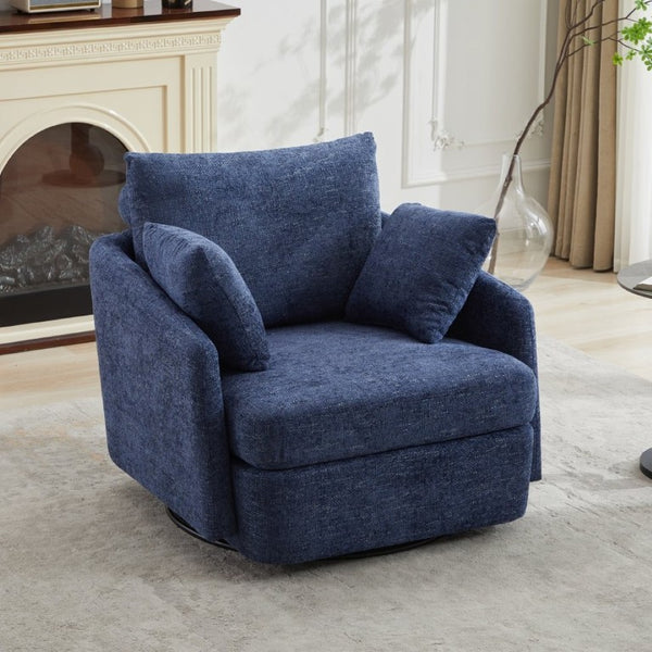 English Elm 40.55W Oversized Swivel Club Chair Chenille Upholstered Round Lounge Seat for Living Rooms Navy W3189P514995