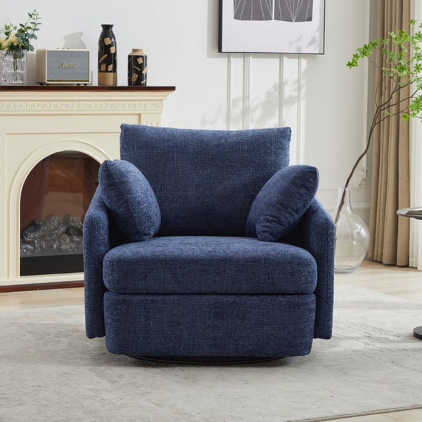 English Elm 40.55W Oversized Swivel Club Chair Chenille Upholstered Round Lounge Seat for Living Rooms Navy W3189P514995