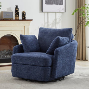 English Elm 40.55W Oversized Swivel Club Chair Chenille Upholstered Round Lounge Seat for Living Rooms Navy W3189P514995