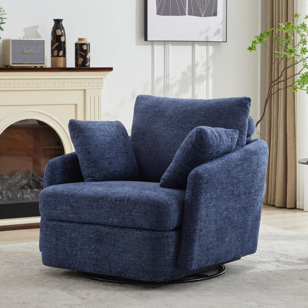 English Elm 40.55W Oversized Swivel Club Chair Chenille Upholstered Round Lounge Seat for Living Rooms Navy W3189P514995