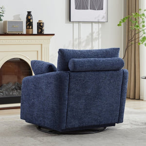 English Elm 40.55W Oversized Swivel Club Chair Chenille Upholstered Round Lounge Seat for Living Rooms Navy W3189P514995