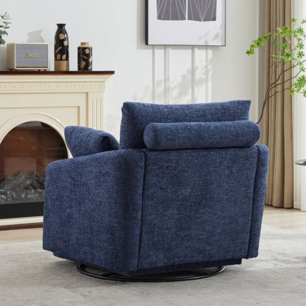 English Elm 40.55W Oversized Swivel Club Chair Chenille Upholstered Round Lounge Seat for Living Rooms Navy W3189P514995