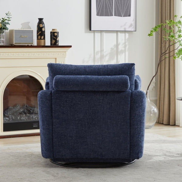 English Elm 40.55W Oversized Swivel Club Chair Chenille Upholstered Round Lounge Seat for Living Rooms Navy W3189P514995
