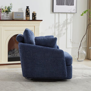 English Elm 40.55W Oversized Swivel Club Chair Chenille Upholstered Round Lounge Seat for Living Rooms Navy W3189P514995