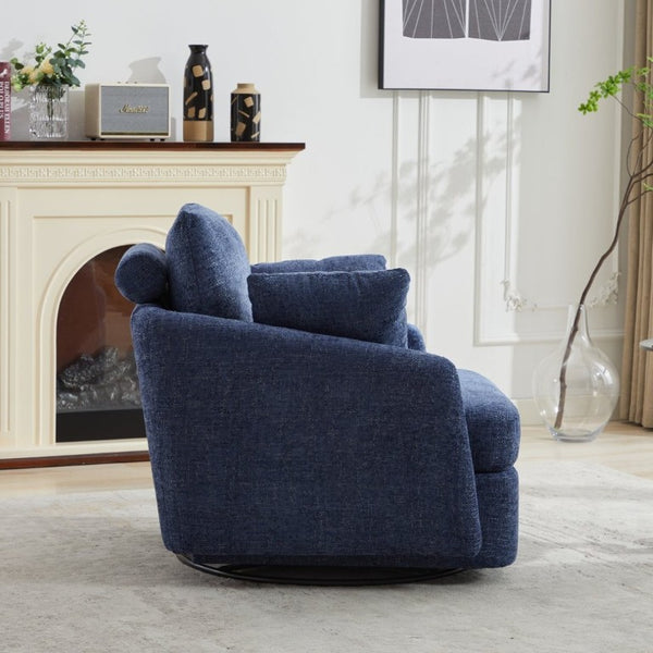 English Elm 40.55W Oversized Swivel Club Chair Chenille Upholstered Round Lounge Seat for Living Rooms Navy W3189P514995