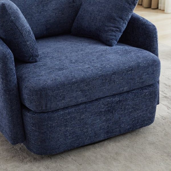 English Elm 40.55W Oversized Swivel Club Chair Chenille Upholstered Round Lounge Seat for Living Rooms Navy W3189P514995