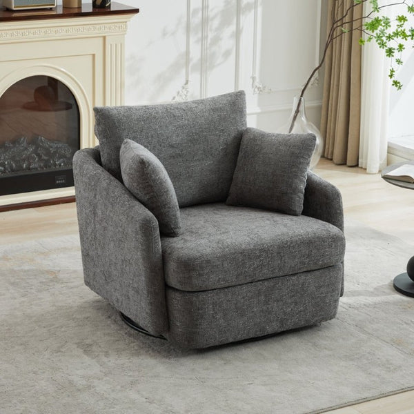 English Elm 40.55W Oversized Swivel Club Chair Chenille Upholstered Round Lounge Seat for Living Rooms Charcoal W3189P514996