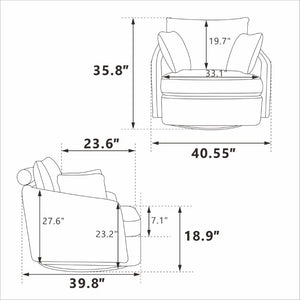 English Elm 40.55W Oversized Swivel Club Chair Chenille Upholstered Round Lounge Seat for Living Rooms Charcoal W3189P514996
