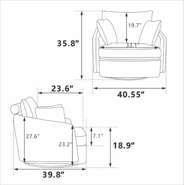 English Elm 40.55W Oversized Swivel Club Chair Chenille Upholstered Round Lounge Seat for Living Rooms Charcoal W3189P514996