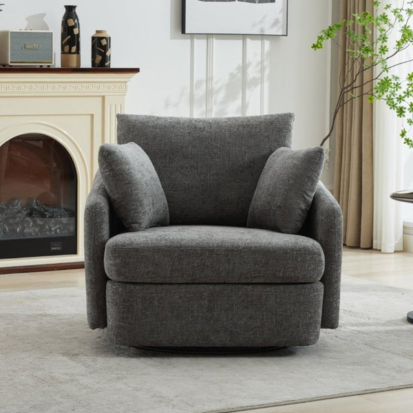 English Elm 40.55W Oversized Swivel Club Chair Chenille Upholstered Round Lounge Seat for Living Rooms Charcoal W3189P514996