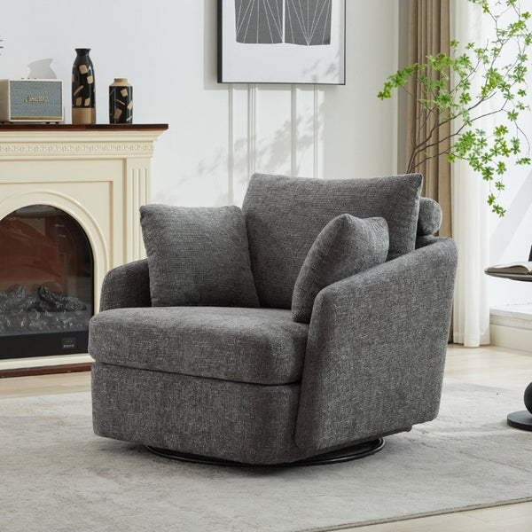 English Elm 40.55W Oversized Swivel Club Chair Chenille Upholstered Round Lounge Seat for Living Rooms Charcoal W3189P514996