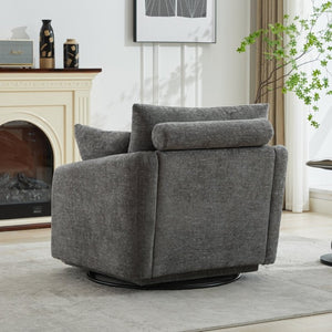 English Elm 40.55W Oversized Swivel Club Chair Chenille Upholstered Round Lounge Seat for Living Rooms Charcoal W3189P514996