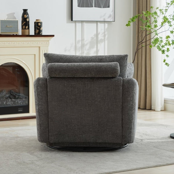 English Elm 40.55W Oversized Swivel Club Chair Chenille Upholstered Round Lounge Seat for Living Rooms Charcoal W3189P514996