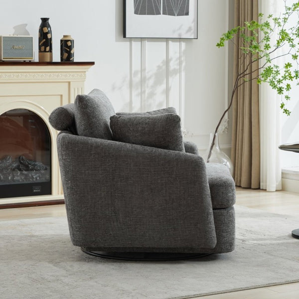 English Elm 40.55W Oversized Swivel Club Chair Chenille Upholstered Round Lounge Seat for Living Rooms Charcoal W3189P514996