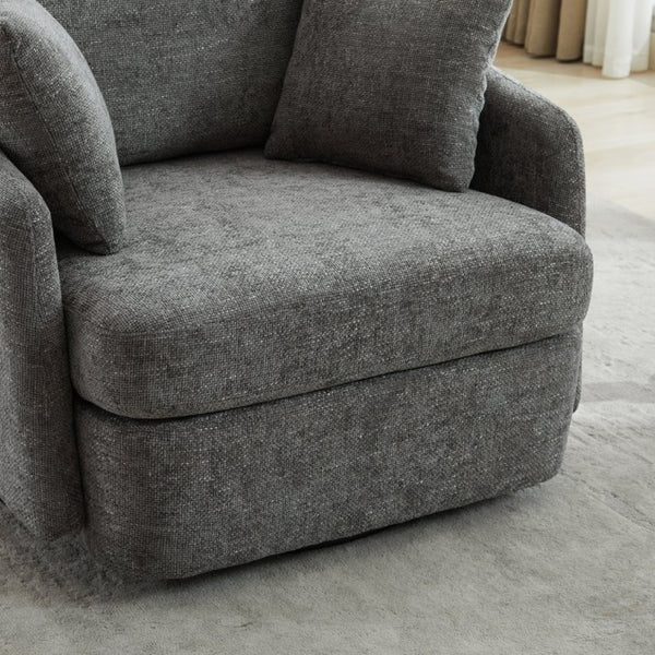 English Elm 40.55W Oversized Swivel Club Chair Chenille Upholstered Round Lounge Seat for Living Rooms Charcoal W3189P514996