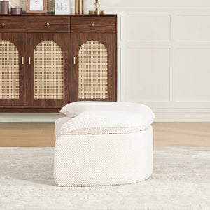 English Elm 34.45W Moon-Shaped Pineapple Lattice Ottoman Footrest for Living Room or Bedroom Beige W3189P526066